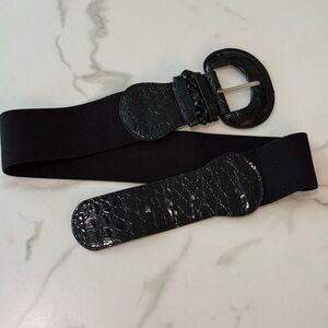 Women’s Belt black vinyl elastic stretch OSFM